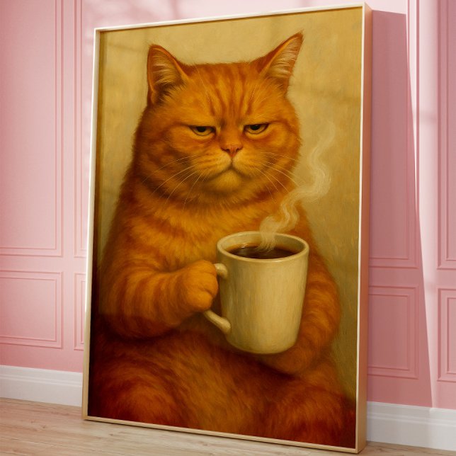 Póster Gracioso y gruñón Poster de café gato Aceite de ép (Subido por el creador)