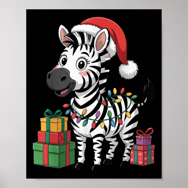 Póster Gracioso Zebra Santa Hat Animales Amantes de la Fe (Frente)