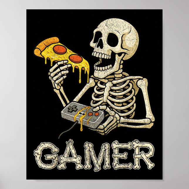Póster Gracioso Zza Gamer Skeleton Gamer Adolescentes Vid (Frente)