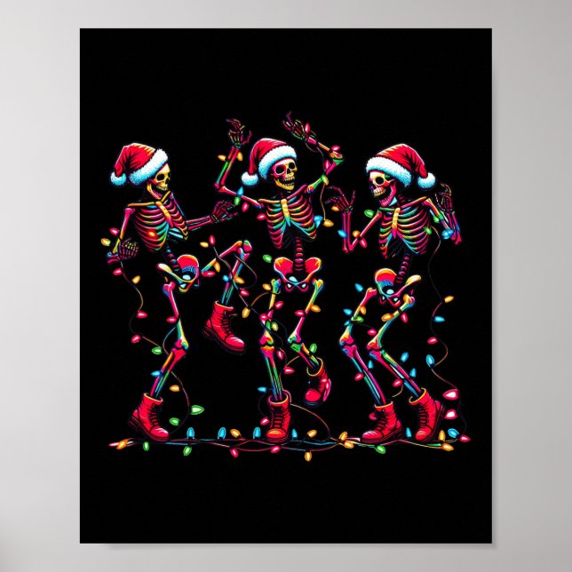 Póster Graciosos esqueletos de baile de Santa Hat Navidad (Frente)