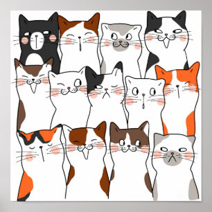 Póster Graciosos Gatos Kawaii