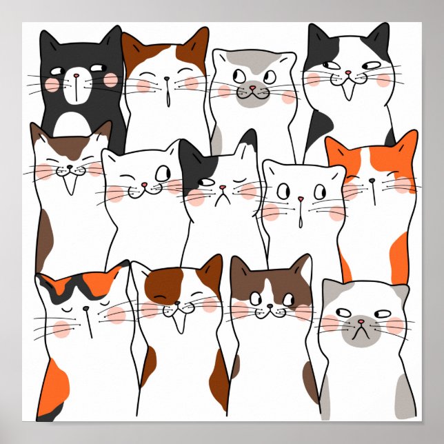 Póster Graciosos Gatos Kawaii (Frente)