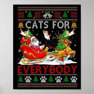 Póster Graciosos Gatos Para Todos Santa Sleigh Fea Christ