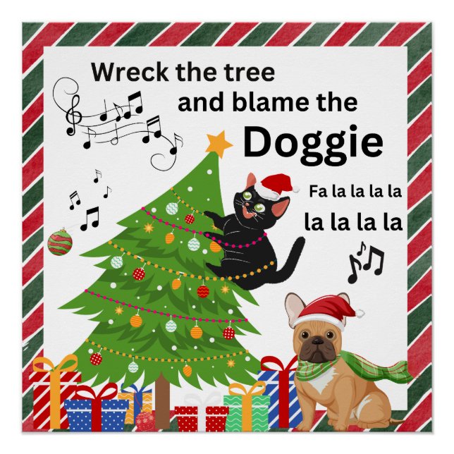 Póster Graciosos Navidades De Gatos Y Perros Negros (Anverso)