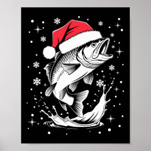 Póster Graciosos Navidades de pescado de Santa Hat