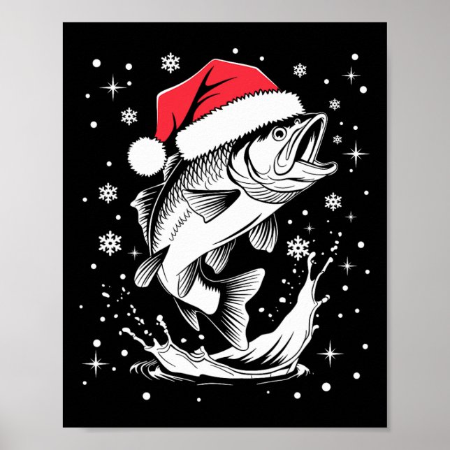 Póster Graciosos Navidades de pescado de Santa Hat (Frente)