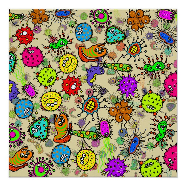 Póster Graciosos organismos microscópicos de laboratorio (Anverso)