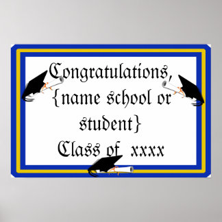 Póster Grad Cap Tilt con Colores Escolares Azul Y Oro