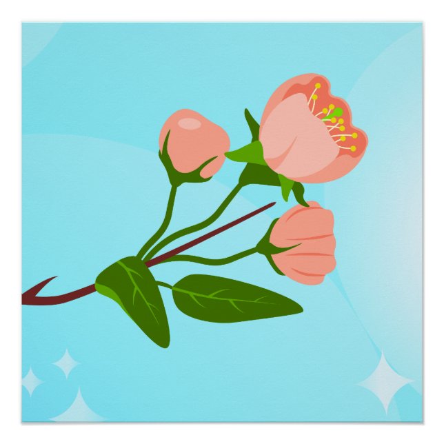 Póster Gradiente azul del cielo con rama de primavera flo (Anverso)