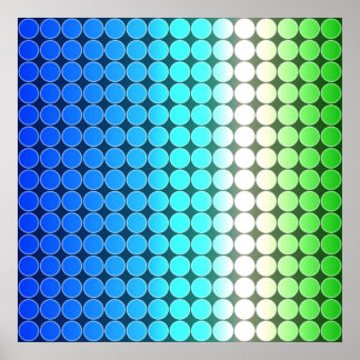 Póster Gradiente Op Art Polka Dots Blue Green White