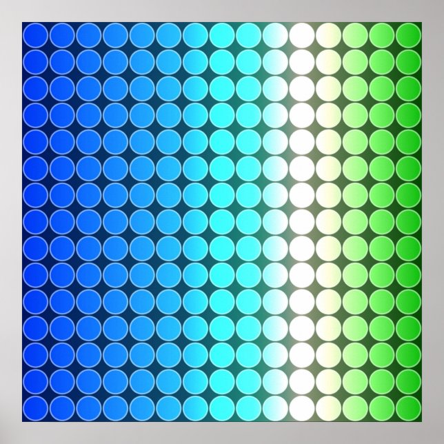 Póster Gradiente Op Art Polka Dots Blue Green White (Frente)