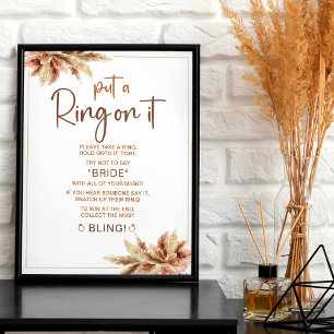Póster Grado Boho Pampa   Rótulo Ring Game Bridal Shower