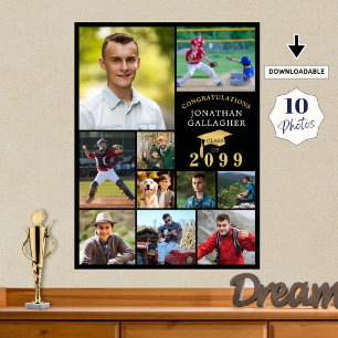 Póster Graduación 10 Colaje de Fotos Felicidades Negro Do