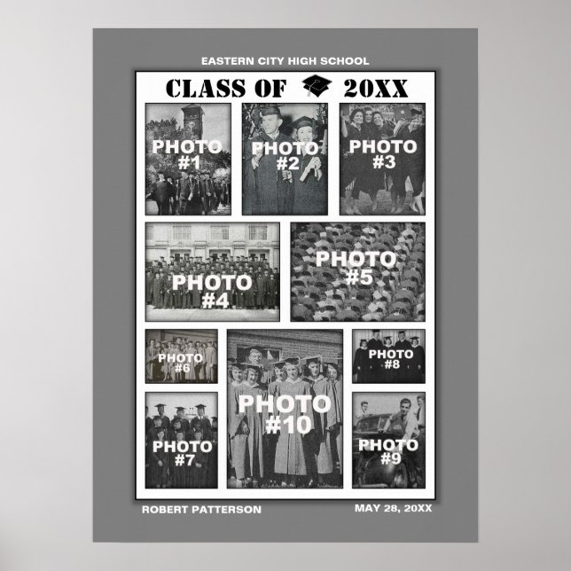 Póster Graduación 10 Fotos Collage Poster Gray (Frente)