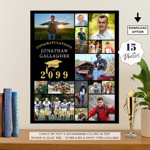Póster Graduación 15 Collages de fotos Felicitaciones Oro