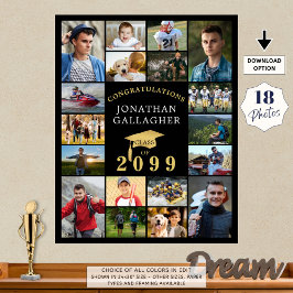 Póster Graduación 18 Collages de fotos Felicitaciones Oro