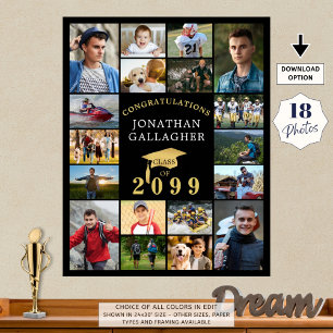 Póster Graduación 18 Collages de fotos Felicitaciones Oro