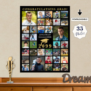 Póster Graduación 35 Collage de Fotos Gorra Negra Dorada