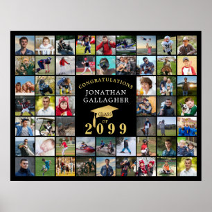 Póster Graduación 54 Collage de Fotos Gorra Negra Dorada