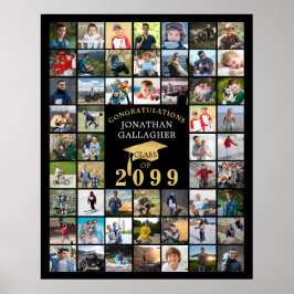 Póster Graduación 55 Colaje de Fotos Gorra Negra Dorada