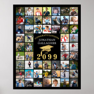 Póster Graduación 55 Colaje de Fotos Gorra Negra Dorada