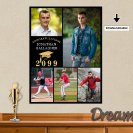 Póster Graduación 5 Collage de fotos Tapón de oro negro