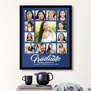 Póster Graduación azul guión de Collage de fotos K-12 mod
