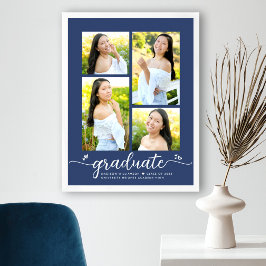 Póster Graduación Azul Marinho 4 Script Fotos Corazones C