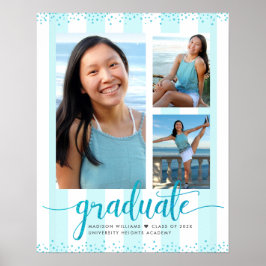 Póster Graduación azul turquesa 3 guión de Purpurina foto