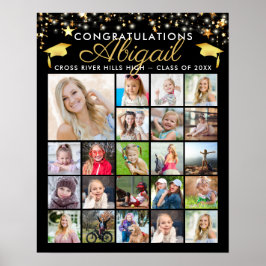 Póster Graduación Black Gold Script 22 Collage de fotos