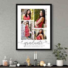 Póster Graduación Blanca 4 Foto Corazones de Escritura Gr