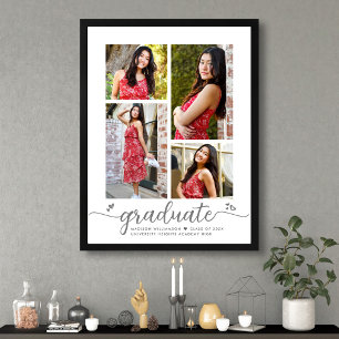 Póster Graduación Blanca 4 Foto Corazones de Escritura Gr
