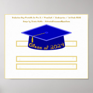 Póster Graduación Cap Blue Gorra Clase de 2024 Purpurina