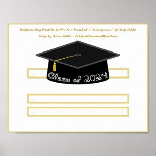 Póster Graduación Cap Gorra negro Clase 2024 Fuente blanc