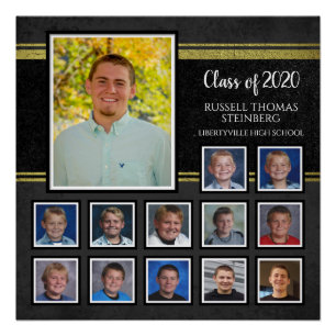 Póster Graduación Clase de 2020 K-12 Fotos Negro y Oro