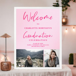 Póster Graduación de bienvenida con guión de foto rosa de