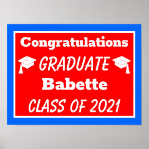 Póster Graduación de felicitaciones del Azul Rojo