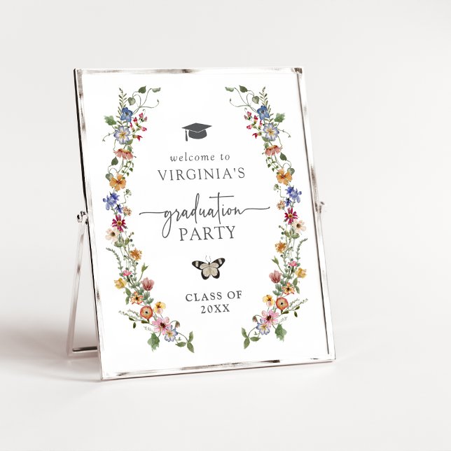 Póster Graduación de Flor Silvestre Colorida (Colorful Wildflower Graduation Poster with Butterfly by Painted Paperie
)