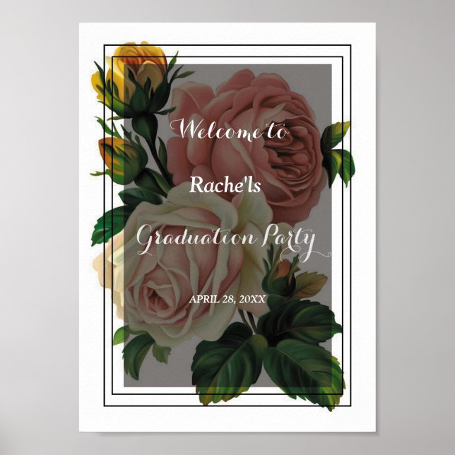 Póster Graduación de flores románticas (Frente)