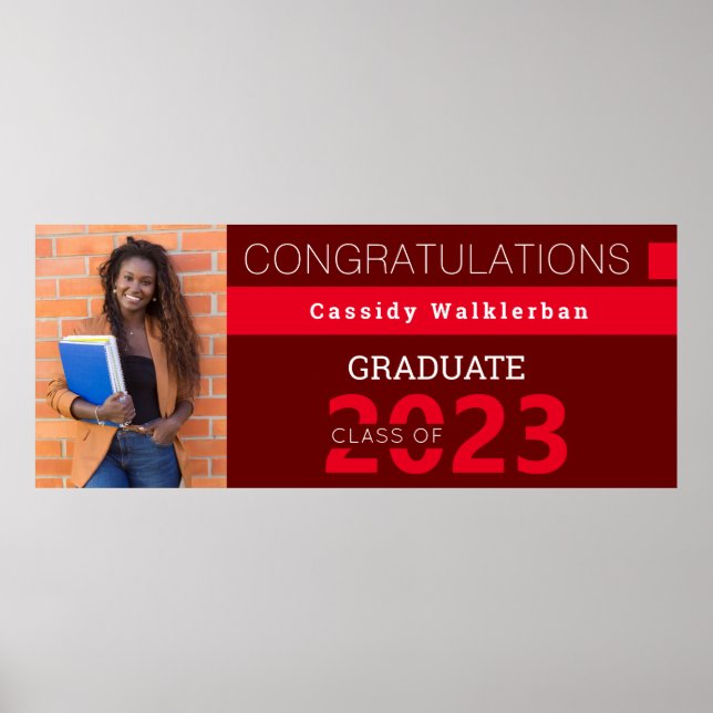 Póster Graduación de foto de Borgoña Roja graduada (Frente)