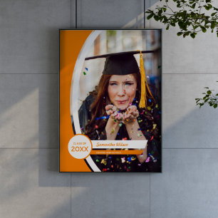 Póster Graduación de foto de marco curvado de naranja