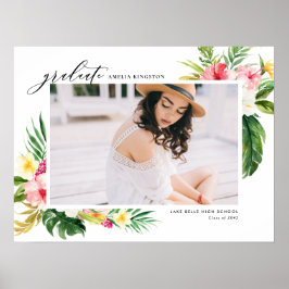 Póster Graduación de foto de marco floral tropical acuare