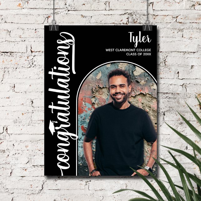 Póster Graduación de foto en arco - Negro (Arched Photo on black  Graduation Poster, INSTANT DOWNLOAD and/or PRINTED)