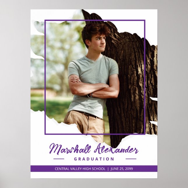 Póster Graduación de fotografía rota por morado (Frente)