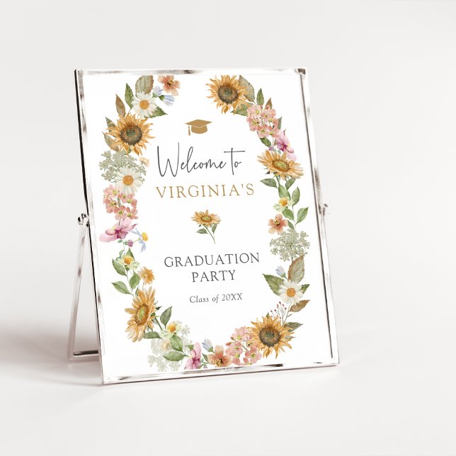 Póster Graduación de Girasoles (Watercolor Sunflower Graduation Welcome Poster by Painted Paperie
)