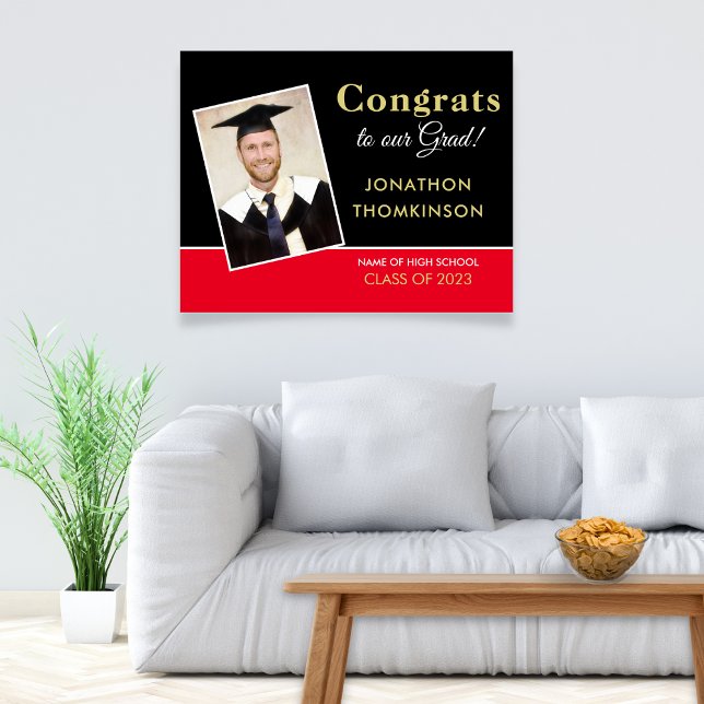 Póster Graduación de Grad Photo Black Red Gold 2025 (Subido por el creador)