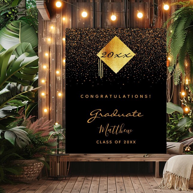 Póster Graduación de graduado en confeti de oro negro (Subido por el creador)