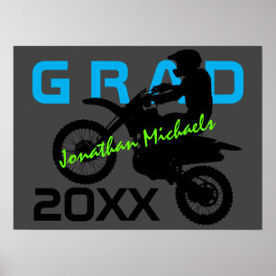 Póster Graduación de gris verde verde azul Motocross