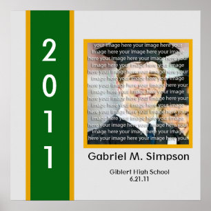 Póster Graduación de la Escuela Verde y Oro con marco de