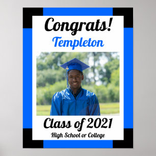 Póster Graduación de los colores de la escuela azul y neg